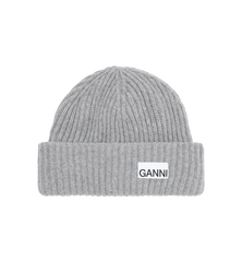 GANNI Grey Structured Rib Beanie