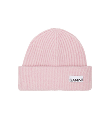 GANNI Pink Structured Rib Beanie