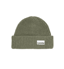 GANNI Green Structured Rib Beanie