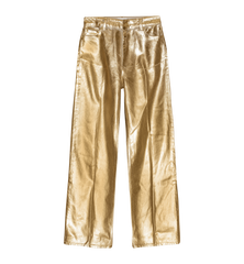 GANNI Gold Foil Denim Wide Jeans