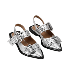 GANNI Buckle Metallic Ballerinas