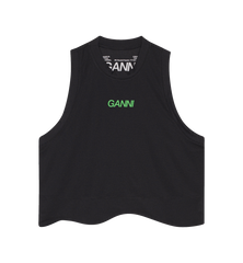 Ganni Black Active Mesh Sleeveless Top